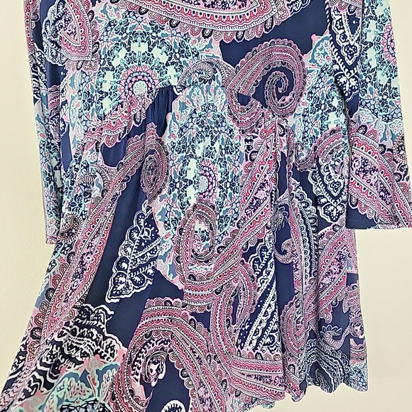 Discount Divas Babydoll Peplum Top Navy Purple Paisley Stretch Tunic XL Fit - Picture 6 of 7